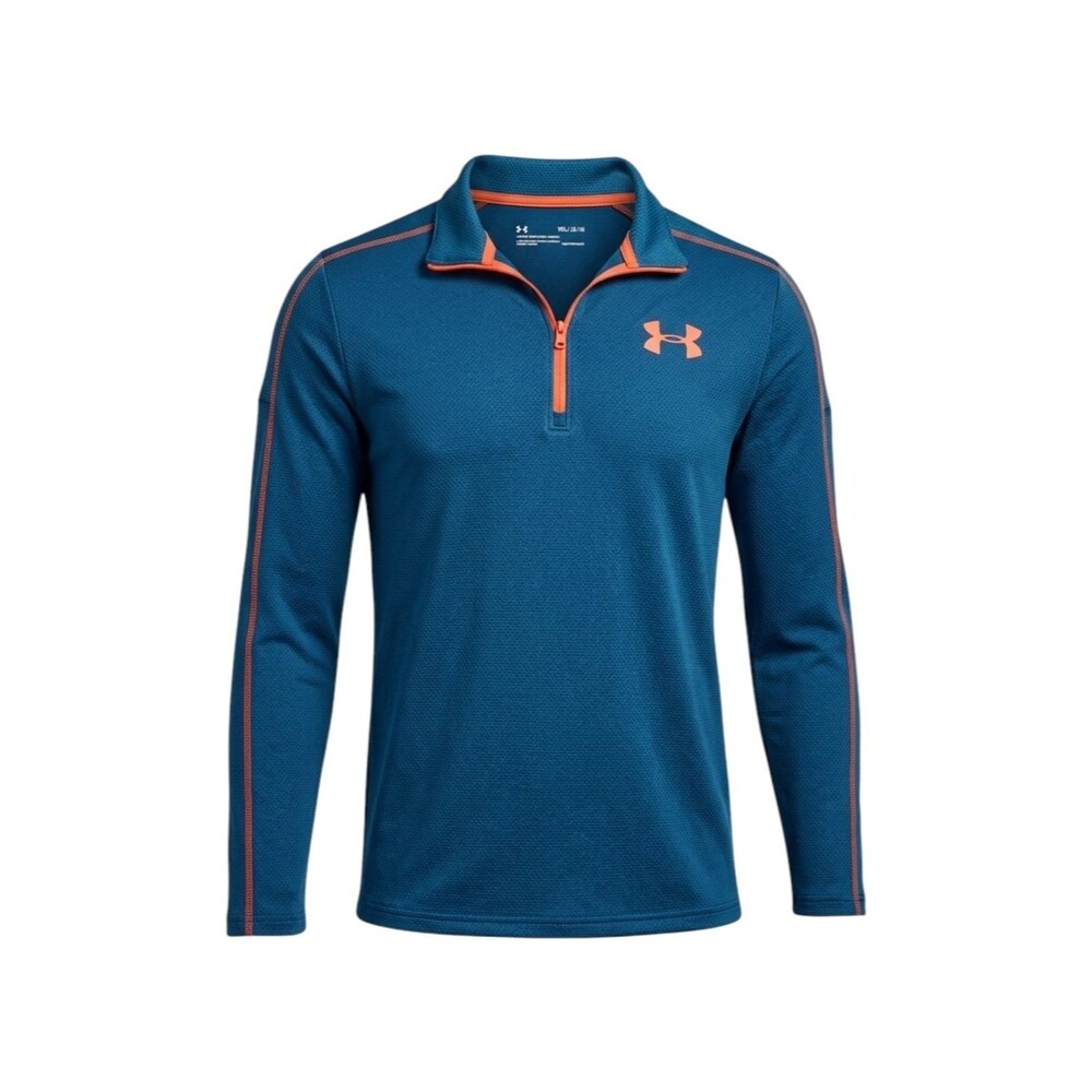 Under Armour Kids Youth Quarter 1/4 Zip Teal Green Orange Sporty Jacket 14 16 L